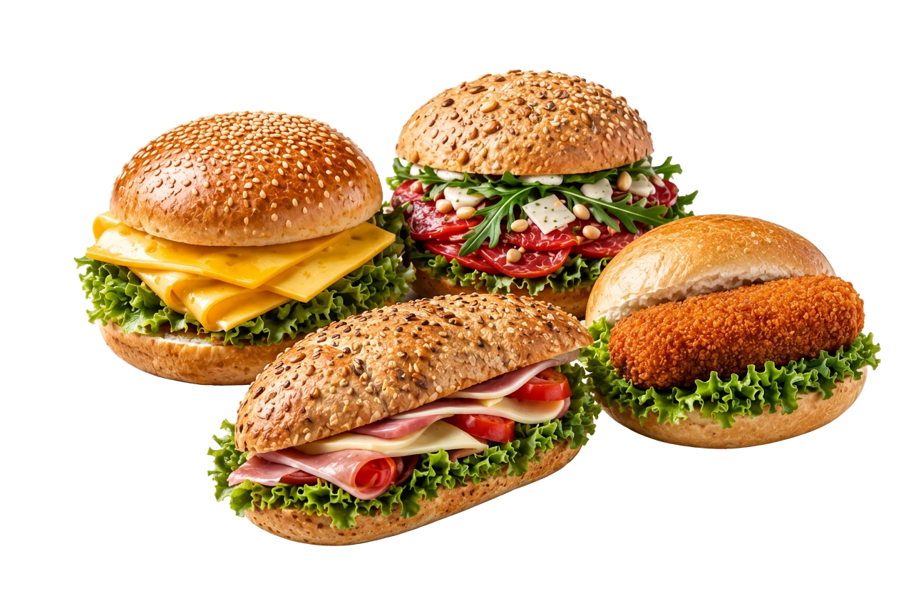 Selectie lunchbroodjes: kaas, carpaccio, gezond en kroket